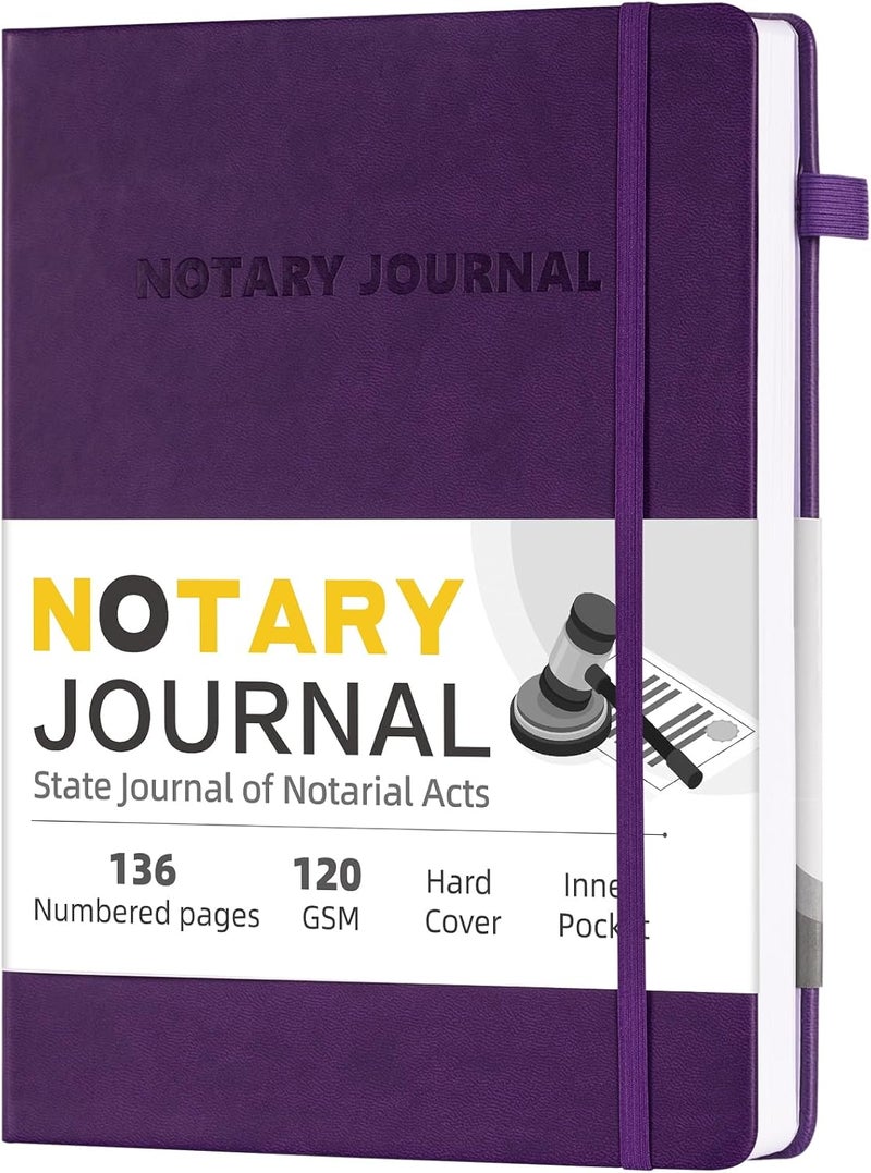Homlive Notary Journal Log Book, 7”x10 Notary Book, Notary Log Books Notary Public Journal for Notarial Acts, Hardcover Notarial Journal, 120gsm Thick Paper, 136 Numbered Pages, Purple - Image 1